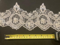 Ivory fine Embroidered Edging with Beaded & Sequin Detail. 14cm Max Width