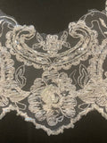 Ivory fine Embroidered Edging with Beaded & Sequin Detail. 14cm Max Width