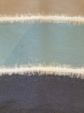 Aqua / Slate Fuzzy Woven Stripe Cotton/ Linen Furnishing. (stripes running across the fabric)