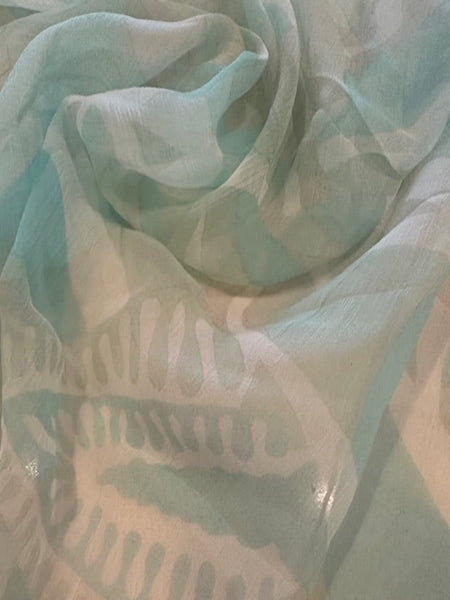 Spearmint/Coffee Abstract Print on Yoryu Silk Chiffon