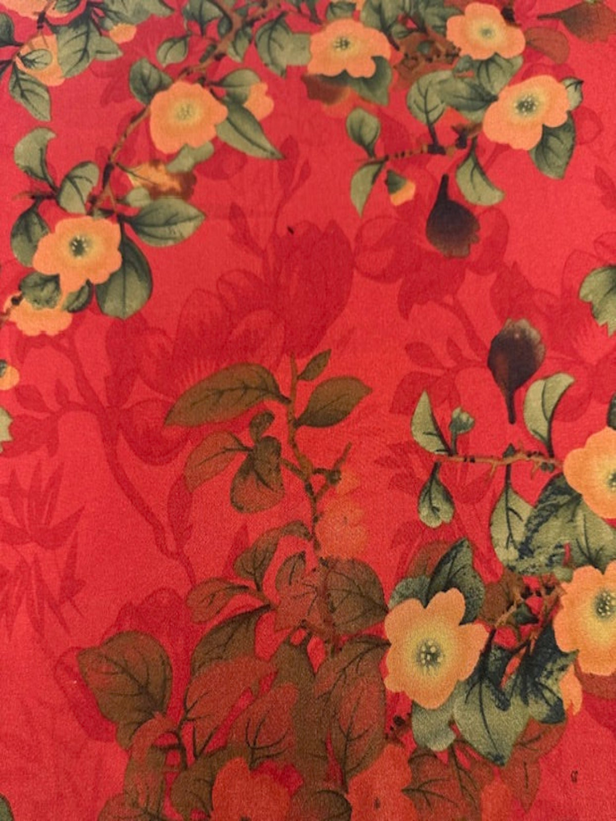 Orange/Green Floral on Red Matt Satin