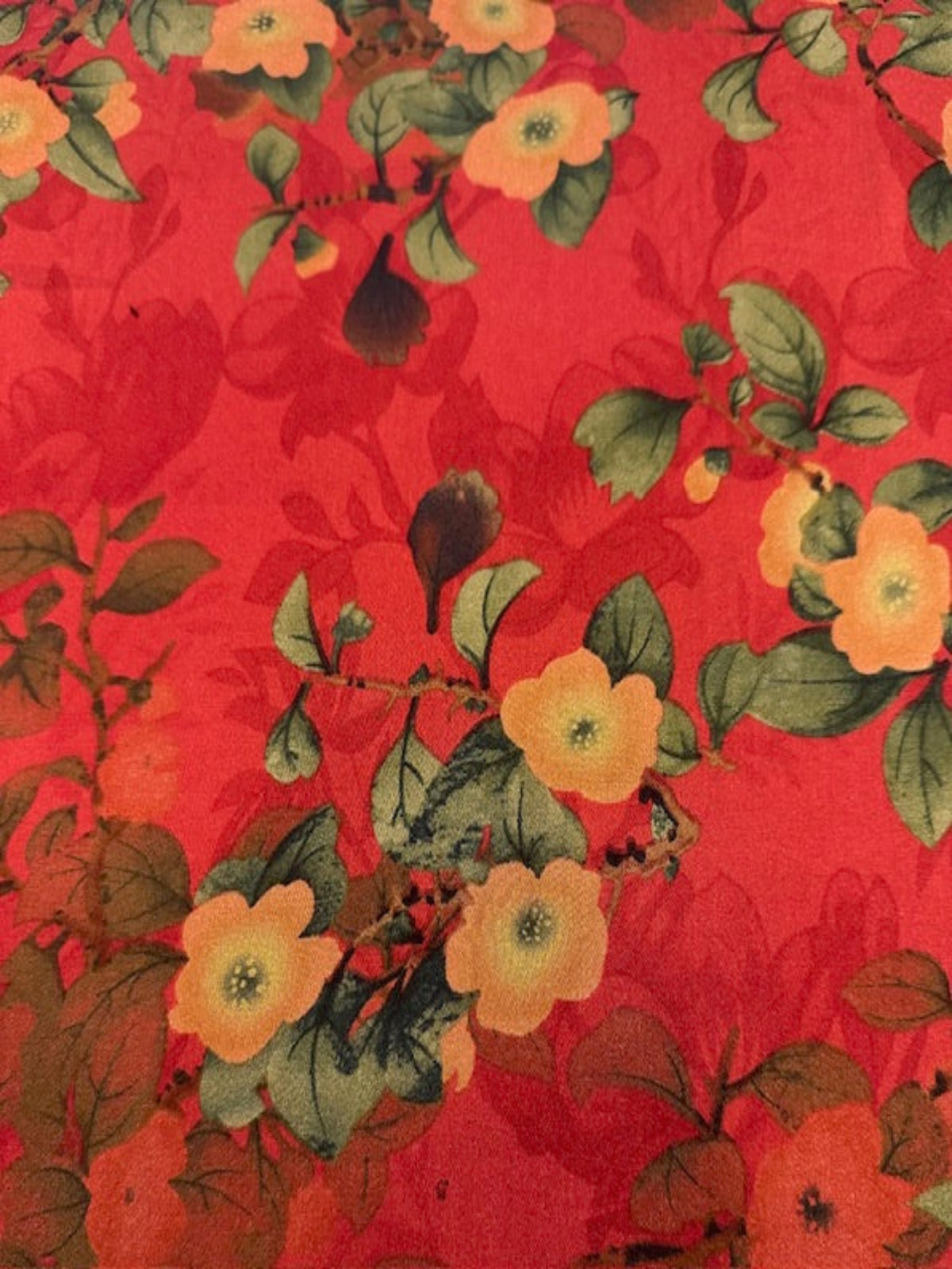 Orange/Green Floral on Red Matt Satin