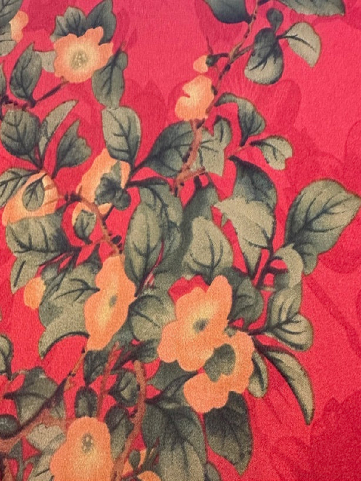 Orange/Green Floral on Red Matt Satin