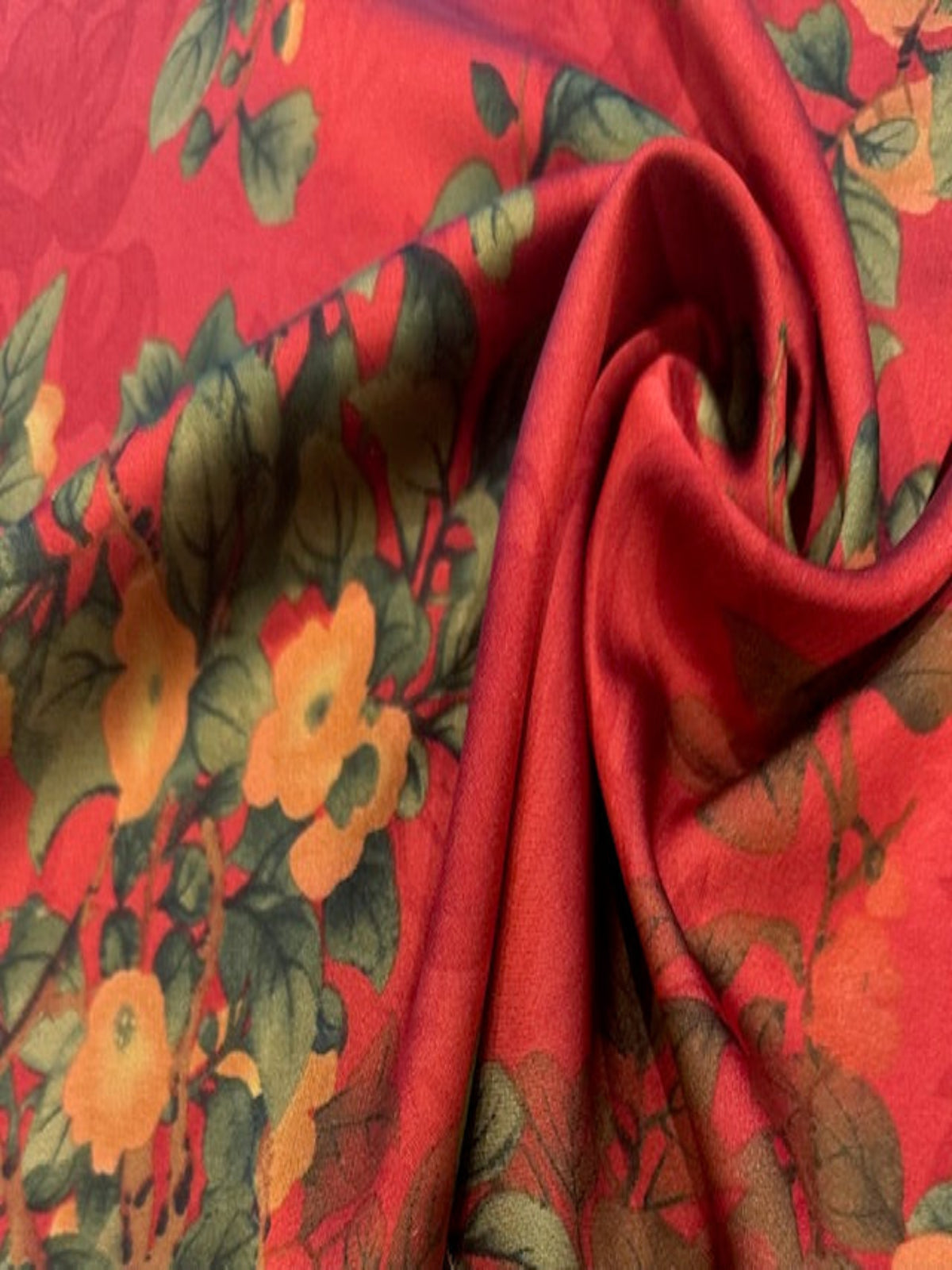 Orange/Green Floral on Red Matt Satin