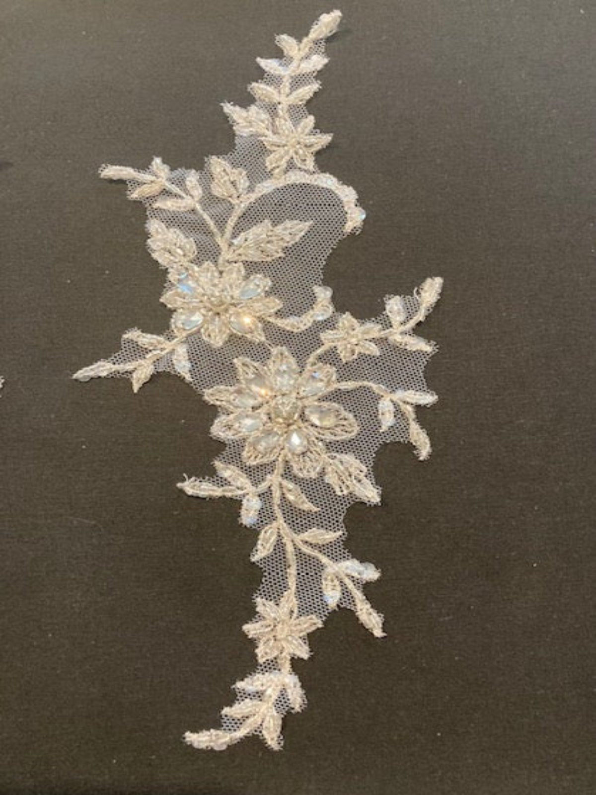 Silver Crystal Appliques 25cm long, Sold as Pairs