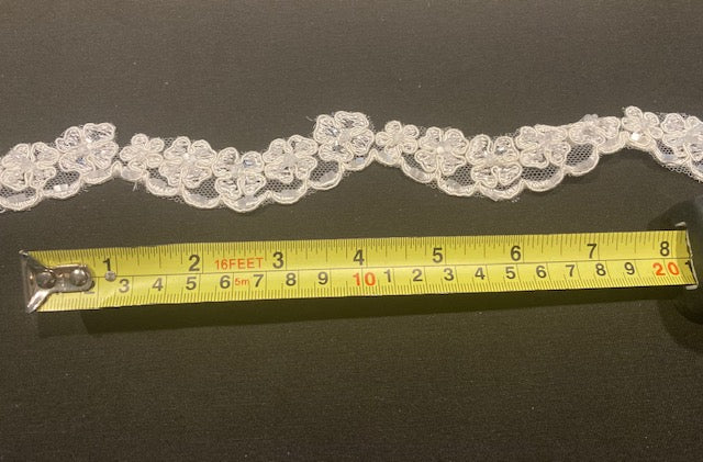Ivory Corded Lace Edging with Bead &amp; Sequin Detail 2.5cm Wide
