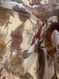 Burgundy/Orange Rose Print on Yoryu Silk Chiffon