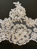 White Corded Lace Edging with Beaded &amp; Sequin Detail. 16cm Max Width