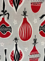 Red Christmas Baubles on Grey Cotton Print