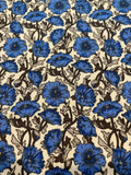 Bright Blue Flowers on White Cotton Lawn