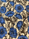 Bright Blue Flowers on White Cotton Lawn