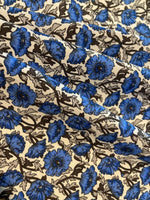 Bright Blue Flowers on White Cotton Lawn