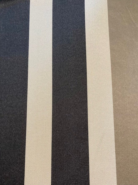 Grey/Black Satin Stripe on Ivory Twill. Stripes run along the Fabric. Cotton/Silk Mix