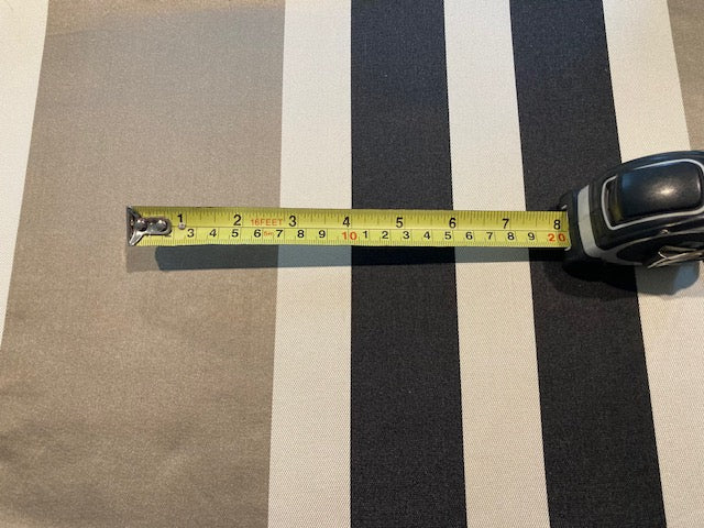 Grey/Black Satin Stripe on Ivory Twill. Stripes run along the Fabric. Cotton/Silk Mix