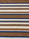 Bronze &amp; Blue Woven Stripe with Lurex Detail. One Way Stretch. Stripes run across the fabric.