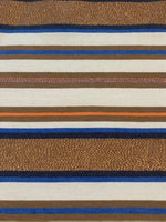 Bronze &amp; Blue Woven Stripe with Lurex Detail. One Way Stretch. Stripes run across the fabric.