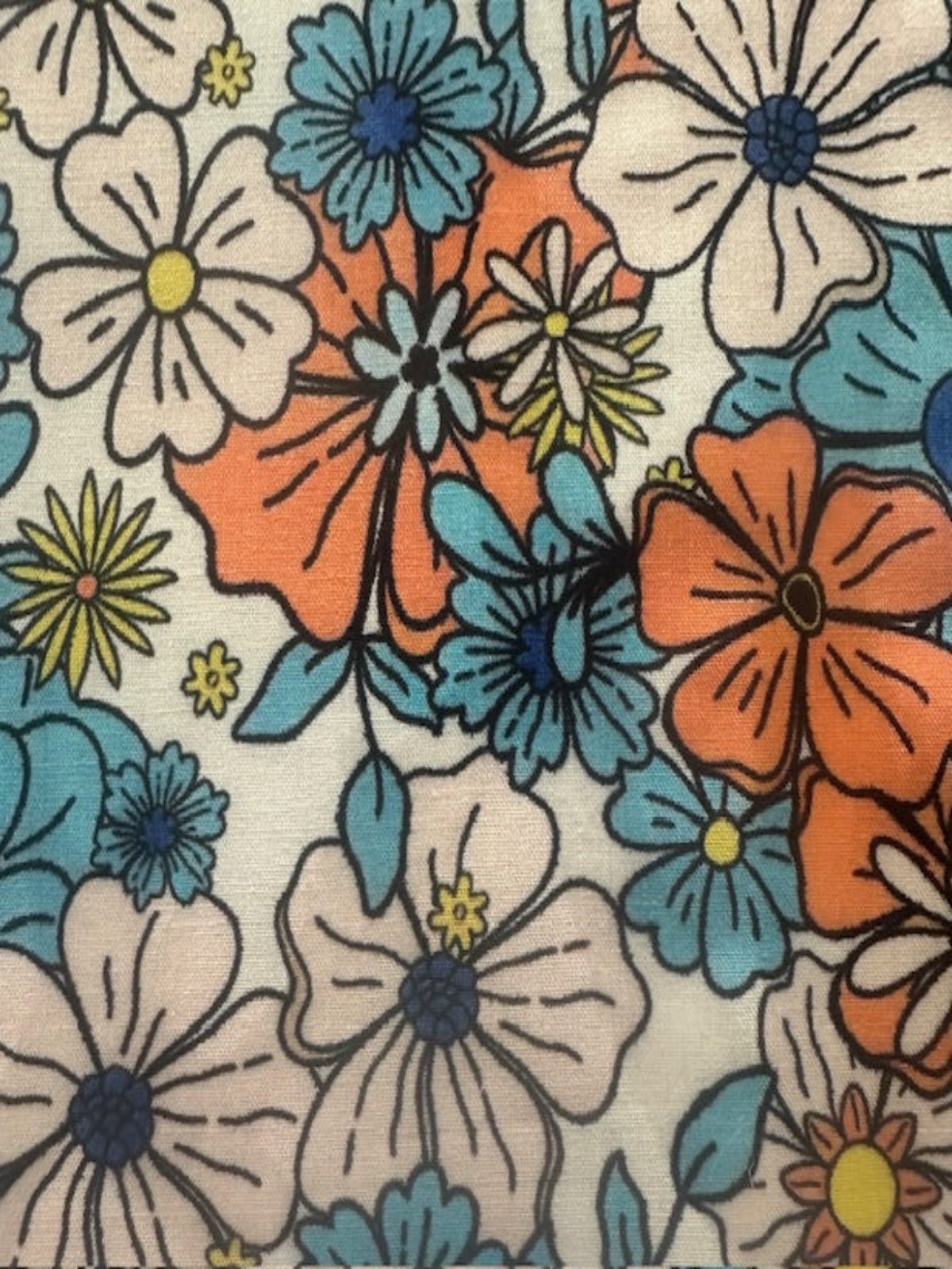 Coral/Blue Overlapping Flowers on Cotton Lawn