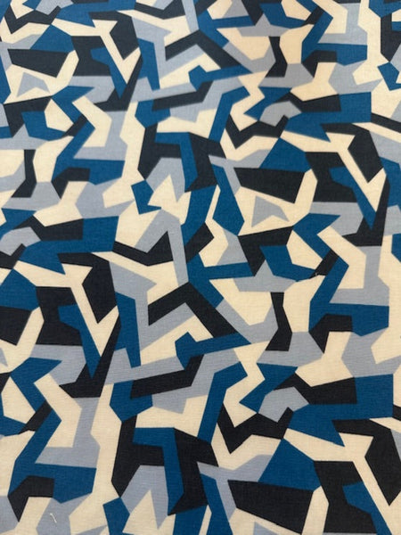 Geometric Camouflage Blue/Navy Print on Cotton