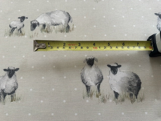 Sheep on Spotted Natural Cotton Furnishing