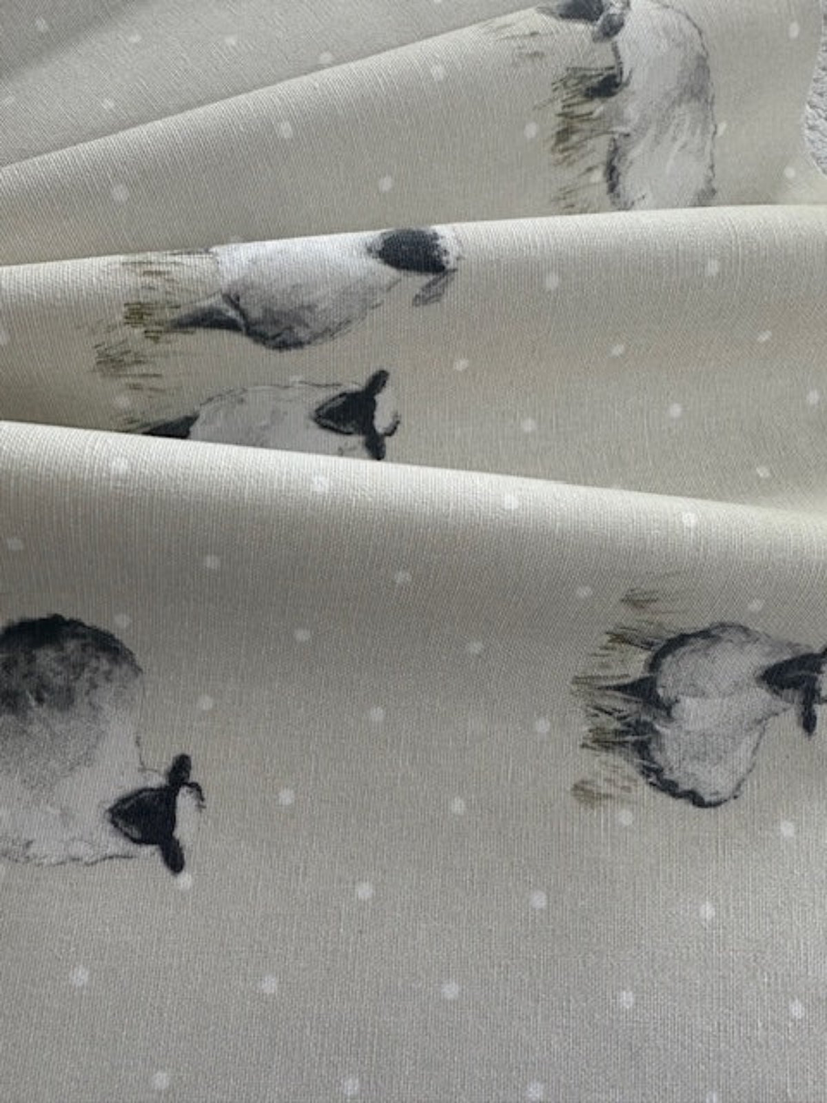 Sheep on Spotted Natural Cotton Furnishing