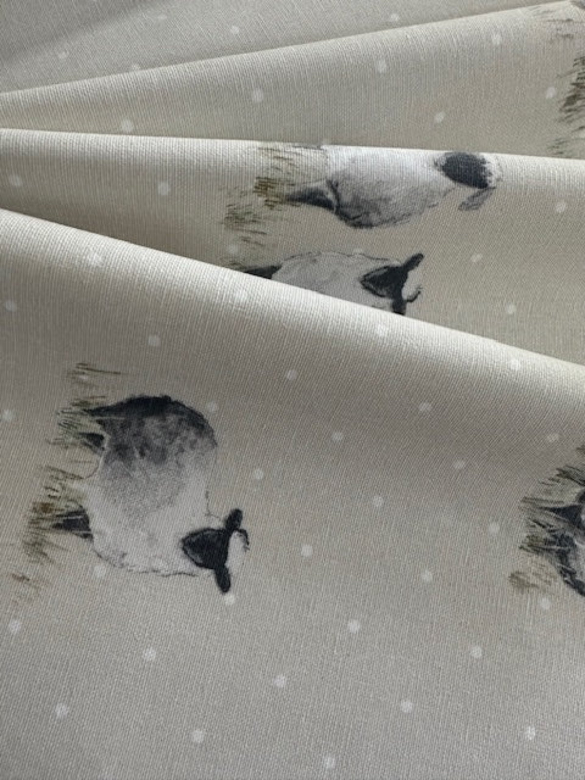 Sheep on Spotted Natural Cotton Furnishing