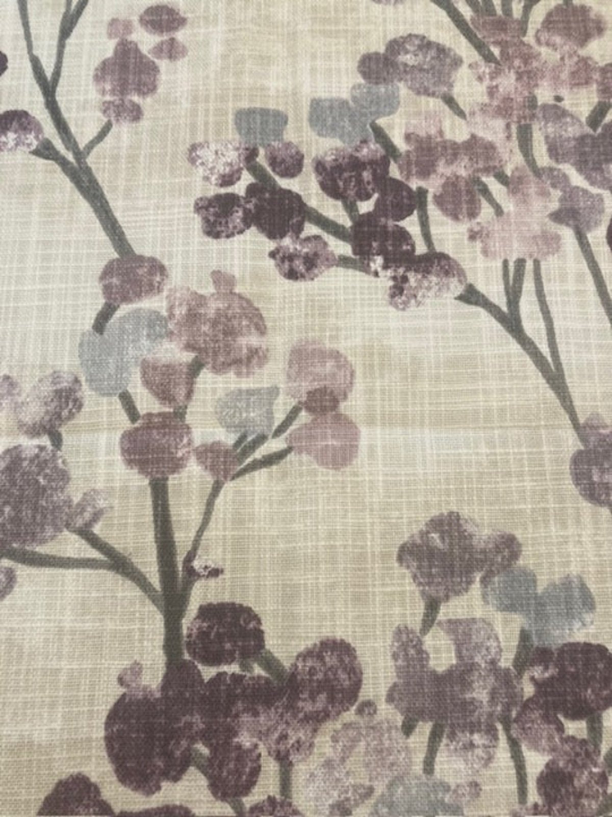 Burgundy Berry Bunches on Slubbed Cotton Furnishing