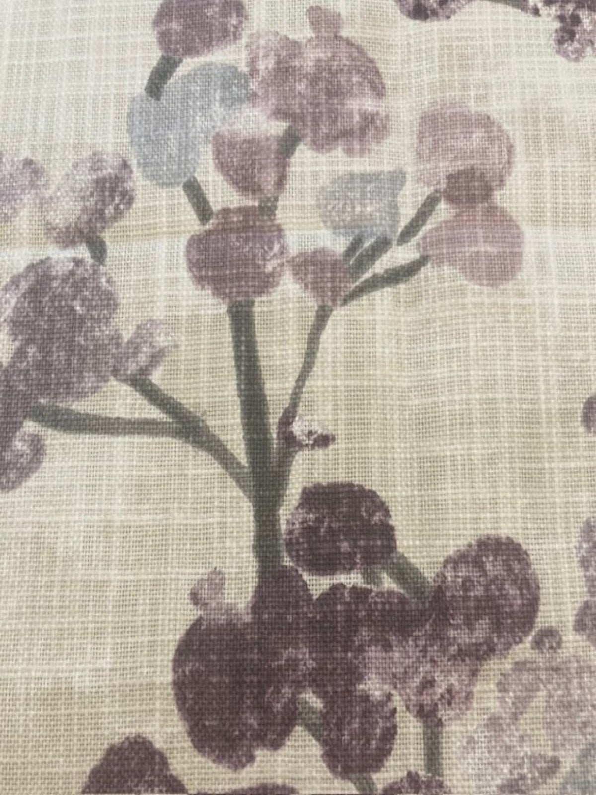 Burgundy Berry Bunches on Slubbed Cotton Furnishing
