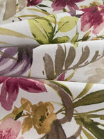 Berry/Green Flower/Fern & Leaf Print on Cotton