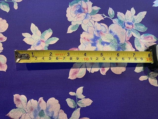 Silver Flower Bunches Print on Cobalt Blue Scuba