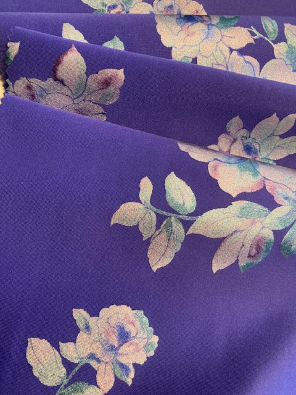 Silver Flower Bunches Print on Cobalt Blue Scuba