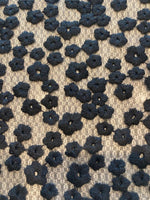 Black Embroidered Flowers on Mesh