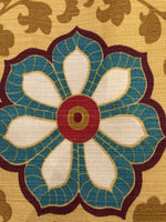 Burgundy Geometrics on Mustard " Sanderson - Zahara"