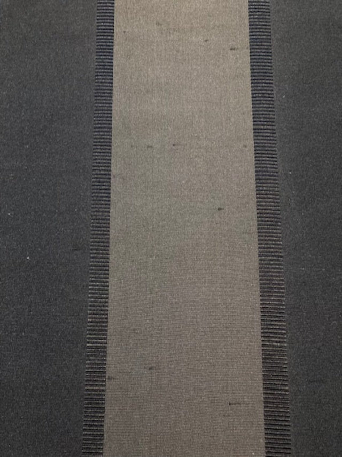 Black/Grey Silk Dupion Irridescent Stripe with Ribboned Stripe running along the Fabric