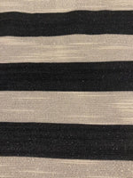 Black 2cm Stripe with Allover Gold Glitter Lurex Effect. Stripes run across the fabric.