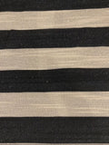 Black 2cm Stripe with Allover Gold Glitter Lurex Effect. Stripes run across the fabric.