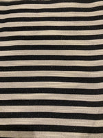 Black 8mm Stripe with Allover Gold Glitter Lurex Effect. Stripes run across the fabric.