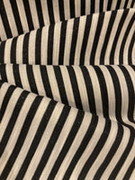 Black 8mm Stripe with Allover Gold Glitter Lurex Effect. Stripes run across the fabric.