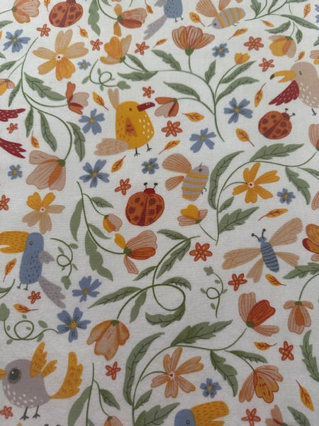 Multi Country Flowers with Birds, Butterflies, &amp; Ladybirds on Cotton Lawn