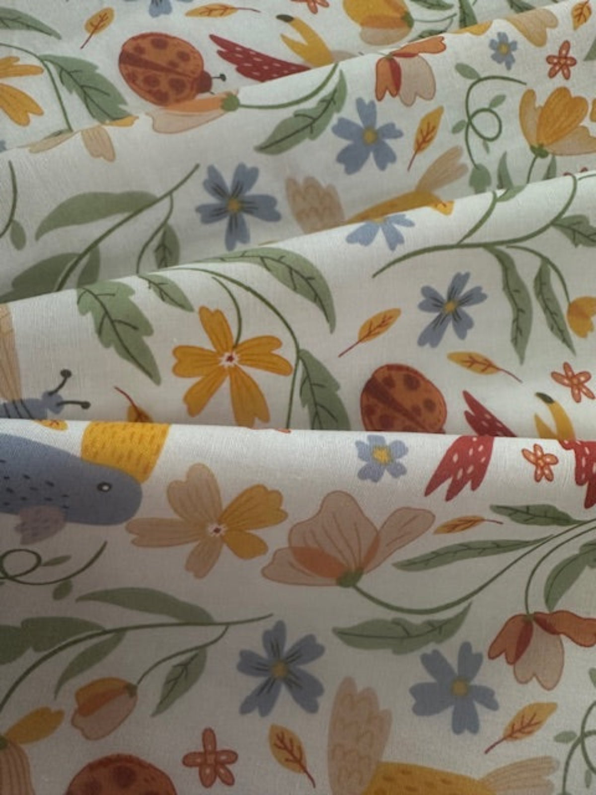 Multi Country Flowers with Birds, Butterflies, &amp; Ladybirds on Cotton Lawn