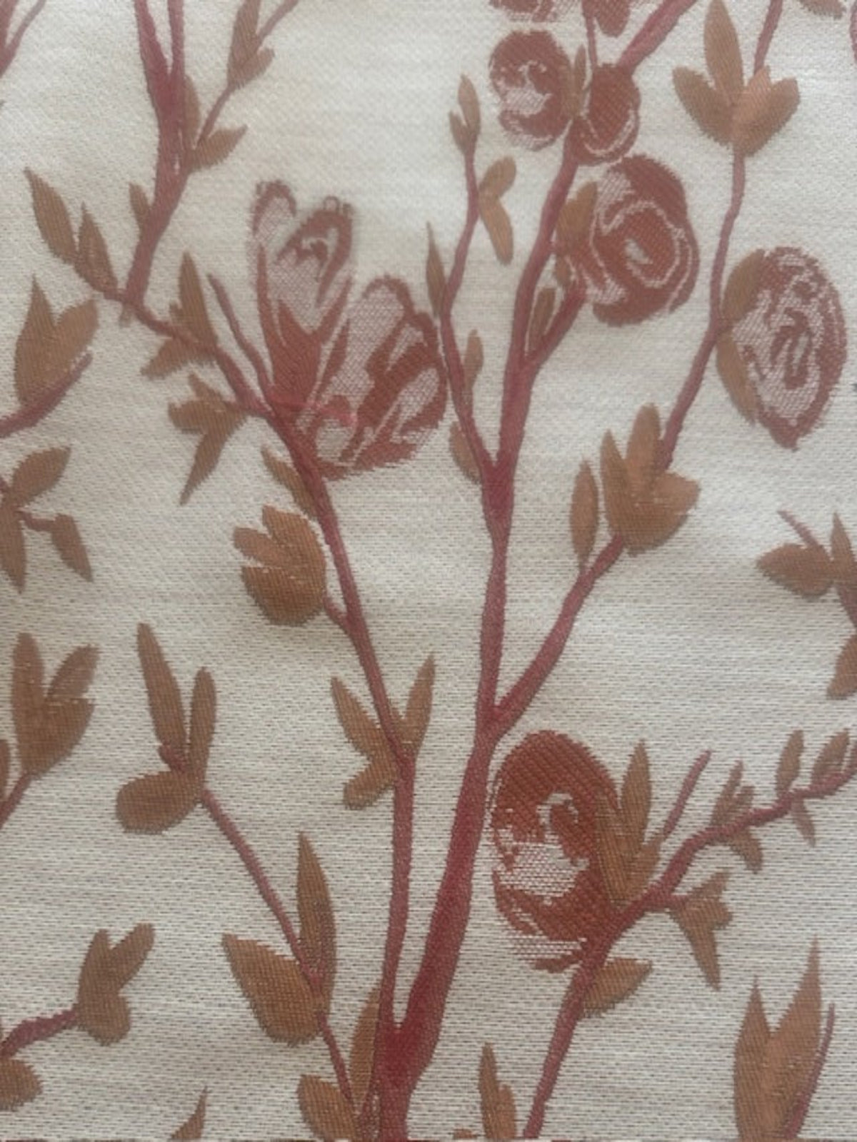 Burgundy & Burnt Orange Jacquard Trailing Branches with Perching BIrds