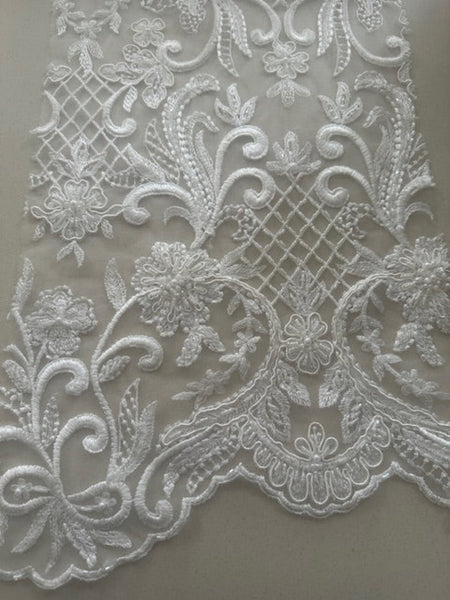 Ivory Heavily Beaded, Pearl & Sequin Corded Lace. Large Design.