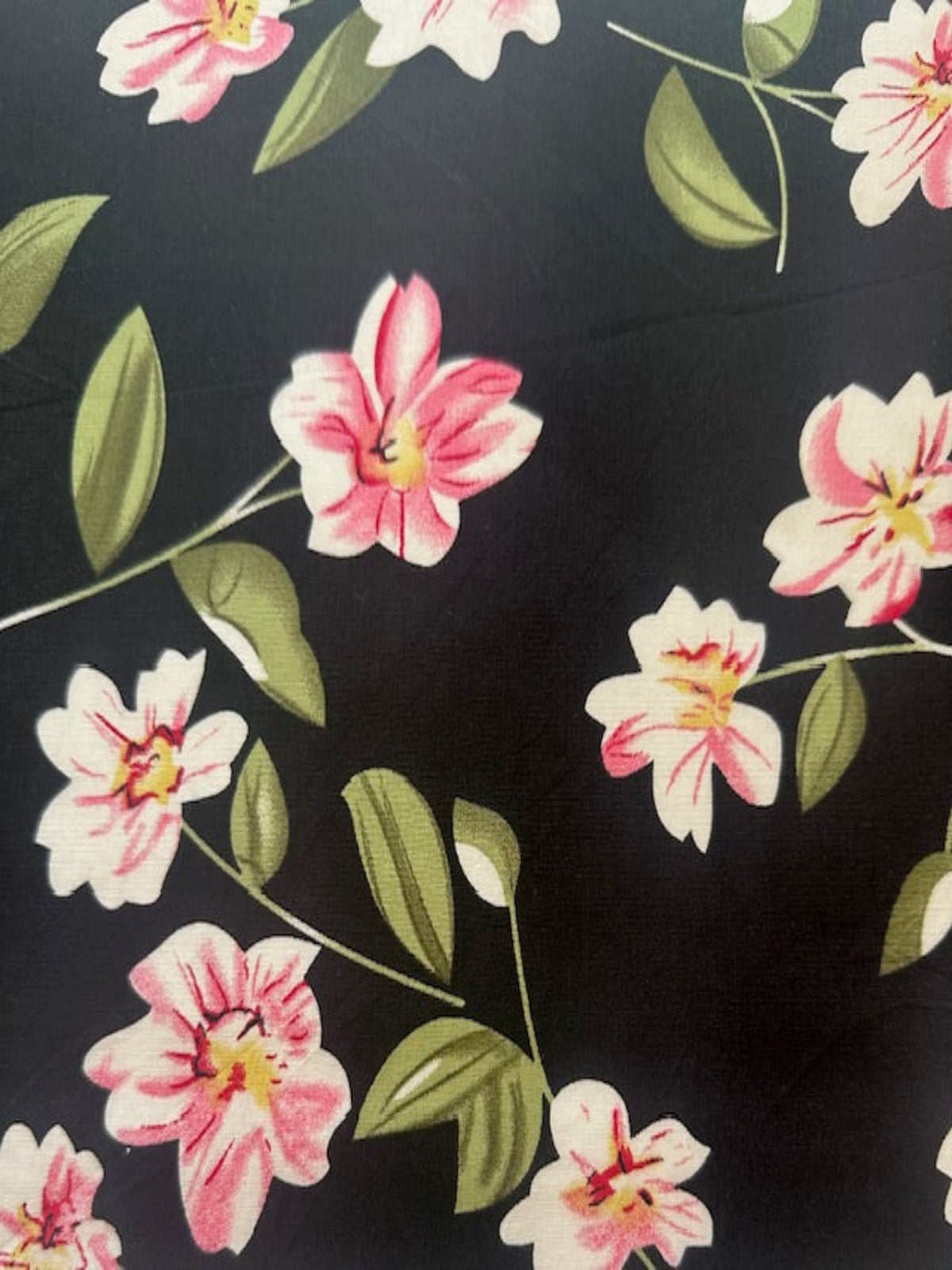 Pink Flower on Black Cotton Poplin