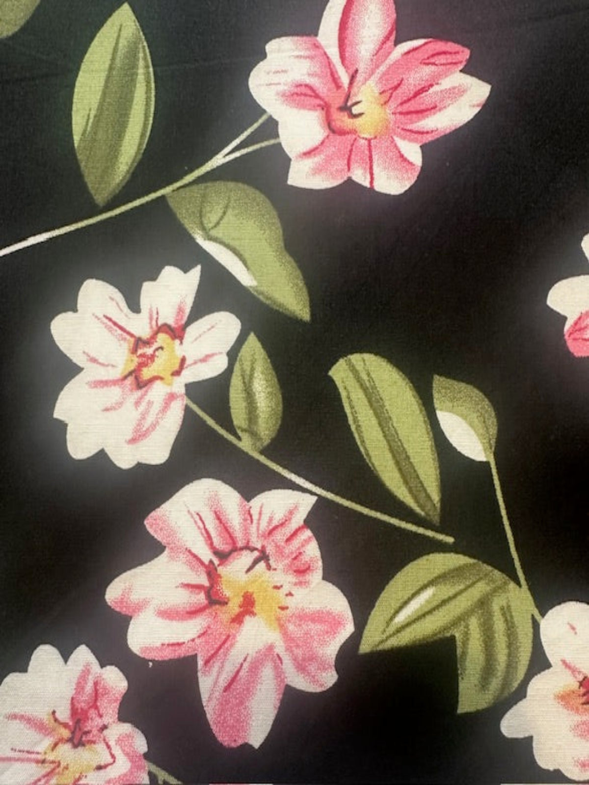 Pink Flower on Black Cotton Poplin