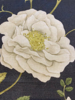 White Trailing Rose on Ebony glazed Linen Mix "Sanderson - Rosalie Ebony"