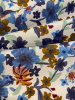 Blue / Mustard Allover Flowers on Cotton Lawn