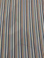 Blue/Sand Narrow Stripes on PVC, Stripes run along the fabric.