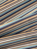 Blue/Sand Narrow Stripes on PVC, Stripes run along the fabric.