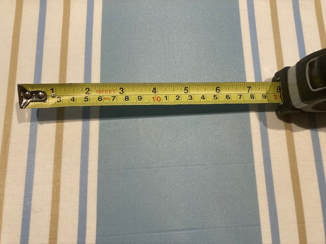 Wedgewood Stripe. Stripes run along the fabric. "Sanderson - Asami stripe Wedgewood"