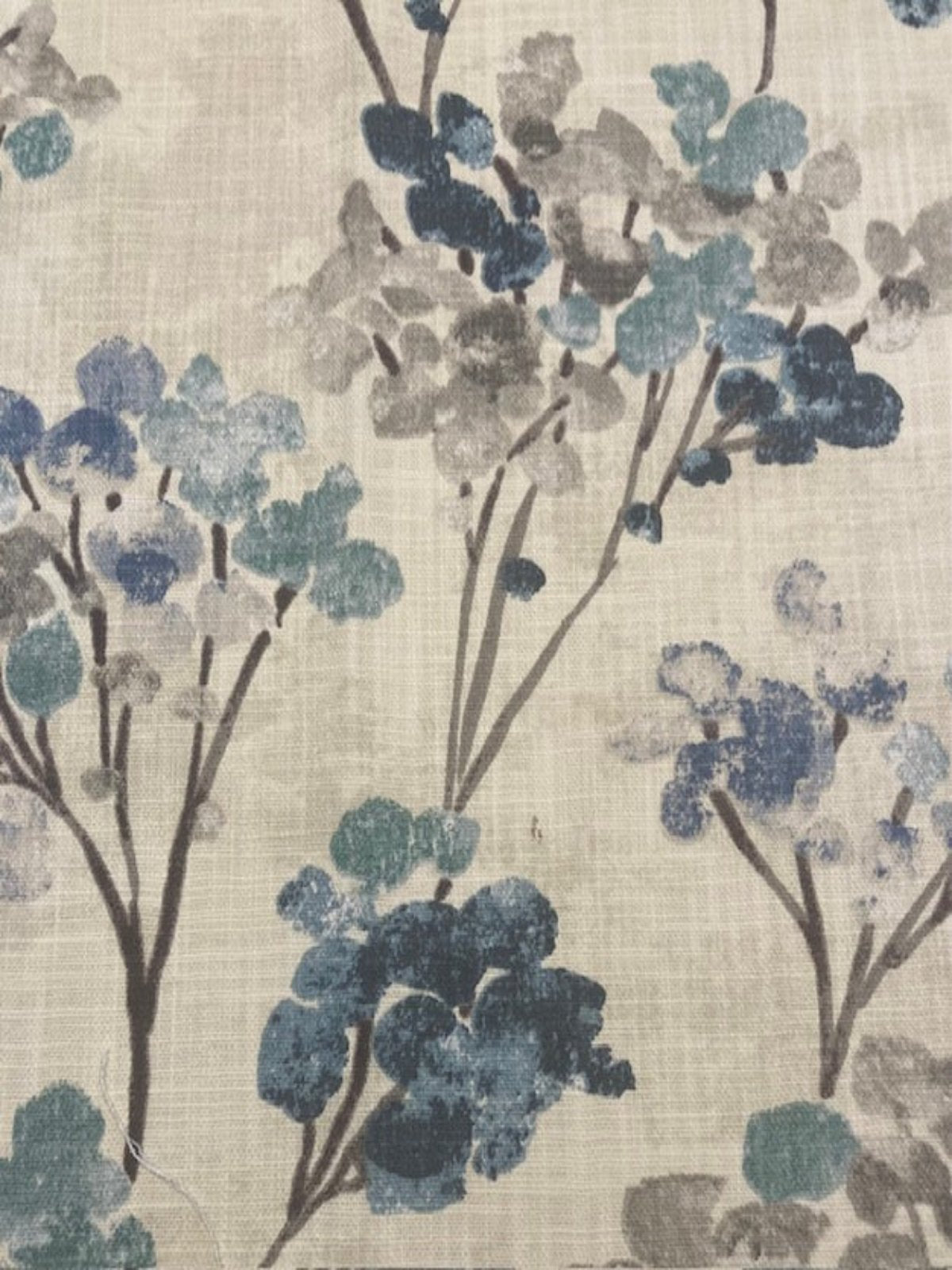 Teal Berry Bunches on Slubbed Cotton Furnishing