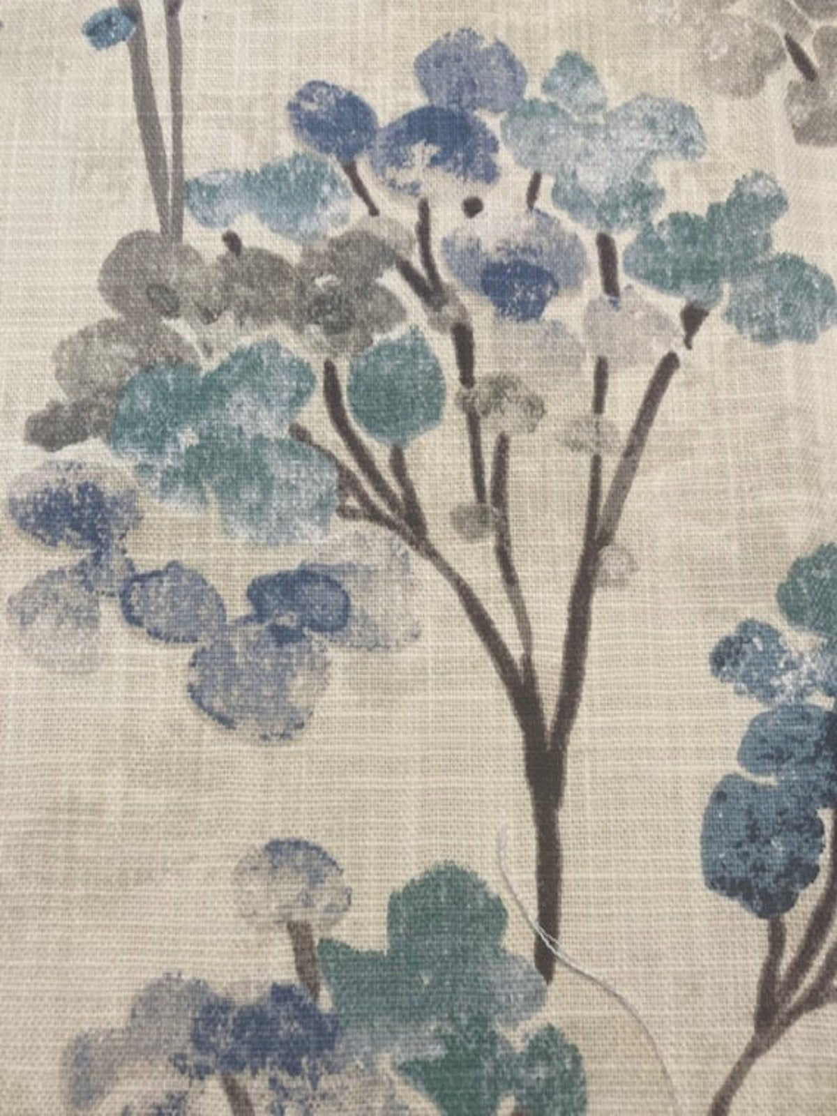 Teal Berry Bunches on Slubbed Cotton Furnishing